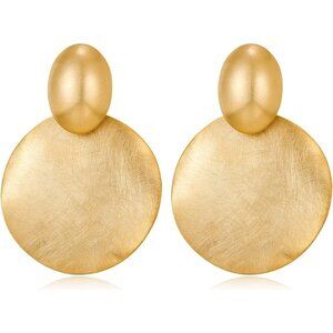 🆕Women Gold Big Disc Drop Earrings Gold Dangle Earrings Round Hammered Earrings